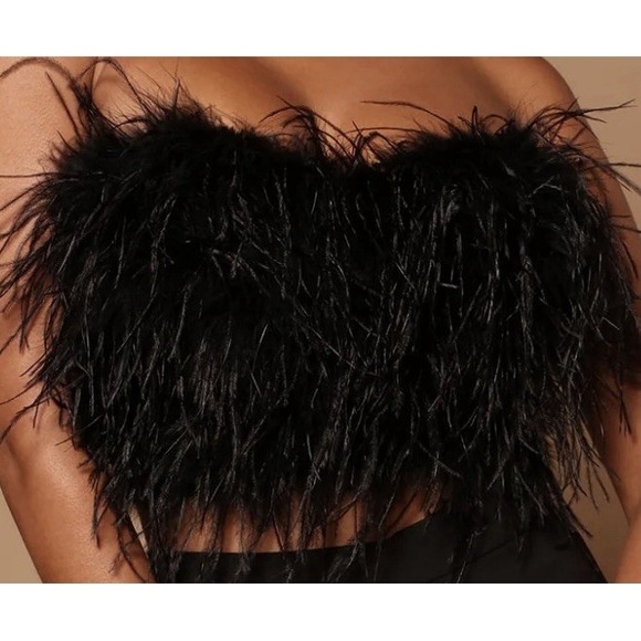 Fashion Nova Other - NovaLuxe Black Feather Strapless Bustier Corset Top Size L